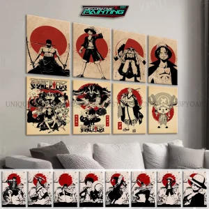 Anime One Piece Decorazione della casa Pittura su tela Immagini Monkey D. Luffy Figure Stampe d'arte da parete Poster per soggiorno Senza cornice 1