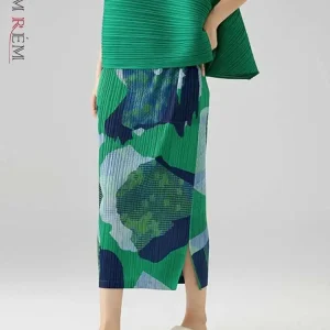 LANMREM Abiti a pieghe 2025 Estate Nuovo elegante temperamento fessura Mezza gonna stampata Slim Fit Versatile gonna a trapezio 2DB2687 1