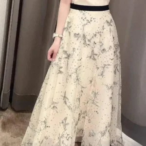 Kuzuwata Gonna scozzese a trapezio a vita alta tutto-fiammifero Gonne ricamate con stampa a pannelli di media lunghezza Giappone Elegante lucido Falda squisita 1