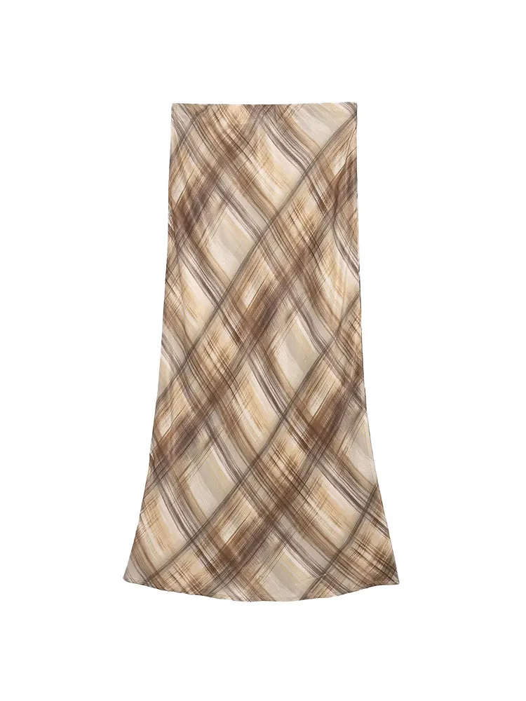 HH Nuova Donna Estate Moda Beach Party Rombo Modello scozzese Struttura in seta Gonna lunga Gonna elegante casual stile street femminile 3