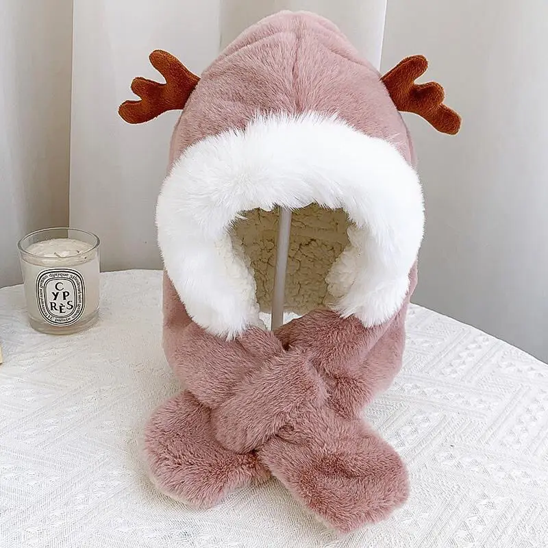 Cappelli invernali per bambini sciarpe integrate uomini e ragazze addensati warm baby cute baby antlers berretto antivento per la protezione dell'orecchio 4