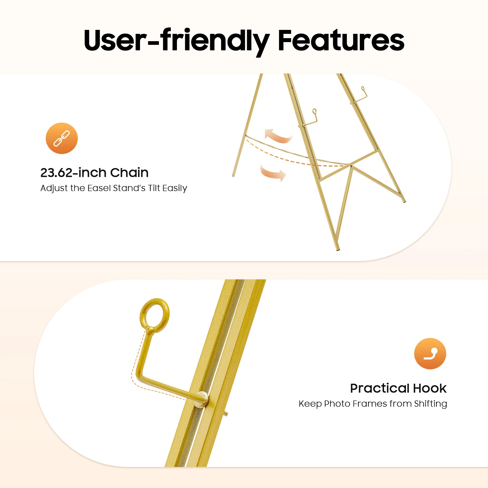 Confezione da 2 cavalletti portatili in oro per cartelli e poster di nozze, cavalletto artistico portatile regolabile da 113 cm per visualizzare cartelli di nozze 4