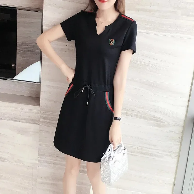 Plus Size Summer New Women's Dress Sporty Casual Belly Covering for Plump Sister Age Reduction Slimming Chinese Brand 3