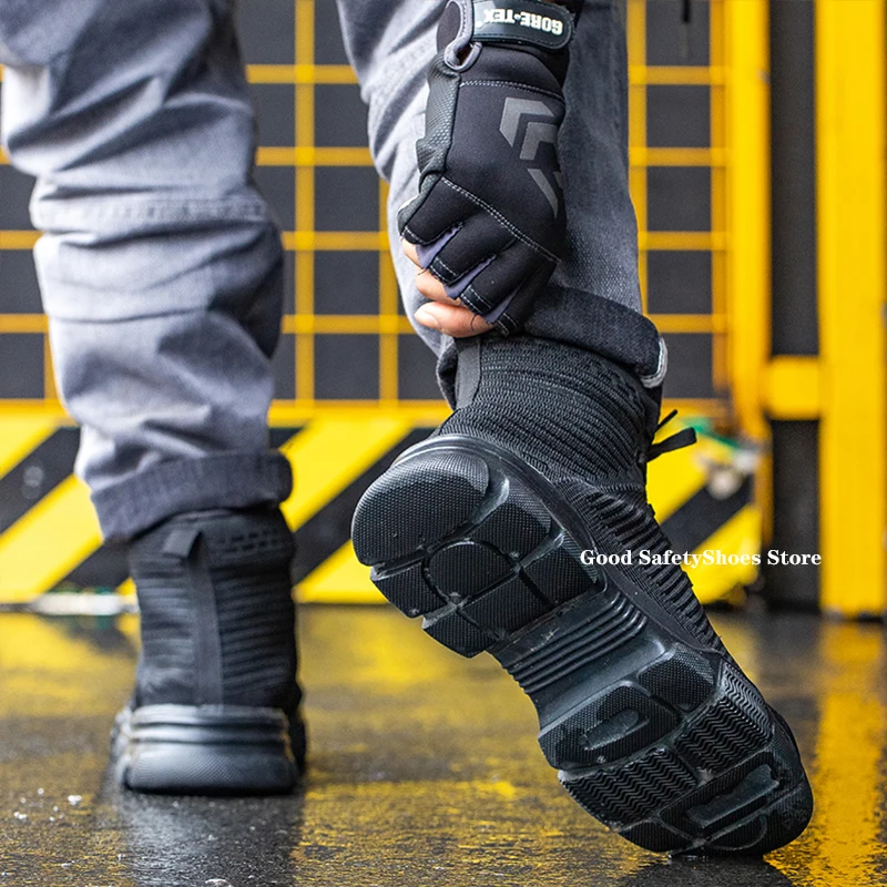 Stivali antinfortunistici alla moda Scarpe da lavoro con punta in acciaio Stivali da lavoro antinfortunistici alti Calzature protettive da costruzione anti-sfondamento maschili 5