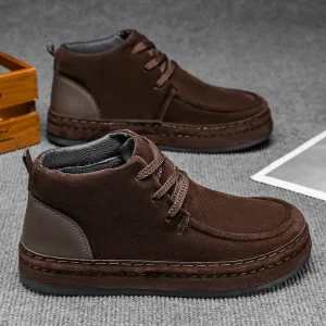 Vendita calda Plus scarpe invernali da uomo in velluto stivaletti marroni per uomo moda scarpe casual alte con lacci uomo pelliccia calda stivale in pelle scamosciata 1