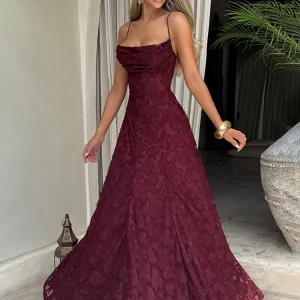 Mozision Abito lungo sexy senza schienale con cinturino per spaghetti Abito da donna Abito da sera da club con spalle scoperte senza maniche con lacci 1