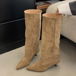 Liyke Autunno Inverno Donne Sexy Stivali Al Ginocchio Street Style Punta a punta Sottili Tacchi Bassi Cowboy Scarpe da Donna Lunghe Botas De Mujer 1