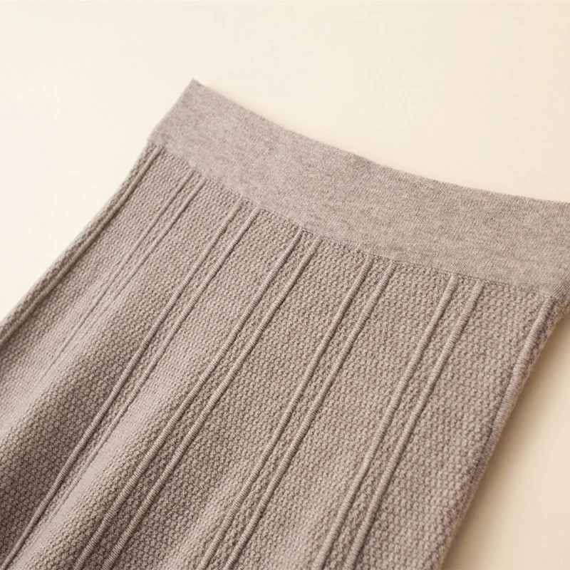 Autunno inverno abbigliamento donna gonna elastico a vita alta gonna a trapezio 100% lana Computer maglione lavorato a maglia gonna coreana a metà polpaccio 3