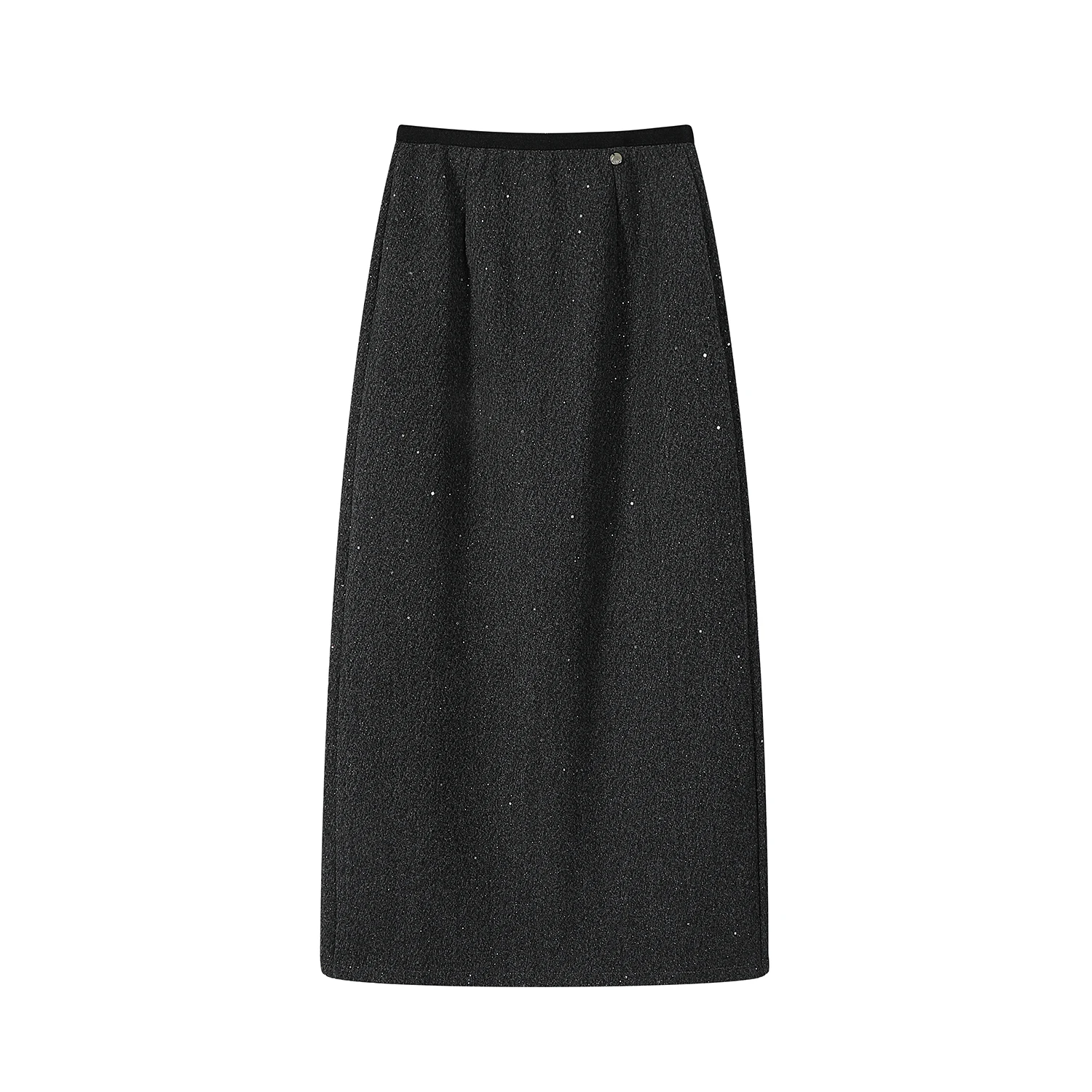 Gonna a trapezio da donna con paillettes in lana vintage autunno inverno 2025 Nuova gonna a tubino da ufficio con cerniera divisa posteriore a vita alta femminile 2