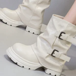 AUTUSPIN 12 centimetri Stivali Grossi Donna Autunno Inverno Retro Classico In Vera Pelle Cuneo Tacco Nascosto Stivaletti Popolare Calzature da Strada 1