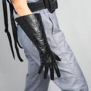 Guanti lunghi TECH Unisex in ecopelle nera 38cm maniche a sbuffo grandi LLDLLNT trapuntato 1