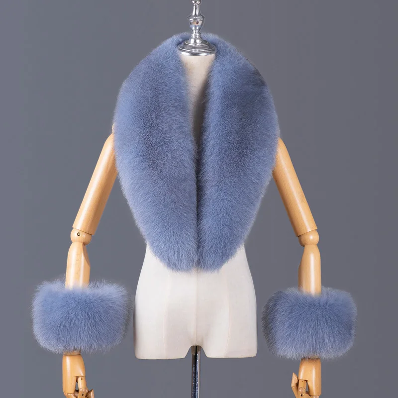 Vera pelliccia di volpe collo donna sciarpa e polsino in pelliccia naturale Set cappotto donna di lusso giacca scialle di pelliccia collo sciarpe calde scialle di pelliccia di moda 4