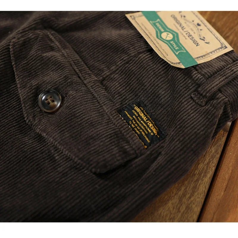 Pantaloni da uomo casual in velluto a coste nuovi classici invernali Comodi pantaloni cargo con coulisse in cotone retrò con tasche grandi AZ324 4