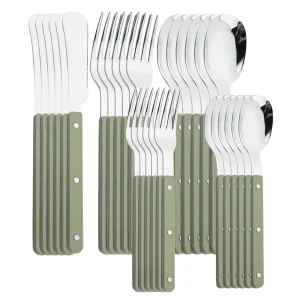 Manico in ABS Rivetti Decorazione Set di posate Set da pranzo in acciaio inossidabile Forchetta verde Coltello Cucchiaio Stoviglie occidentali Posate da cucina 1