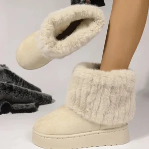 Scarpe da donna invernali slip on stivali da donna punta tonda nera floccata solida peluche caldo tacco medio stivali da neve casual impermeabili da donna 1