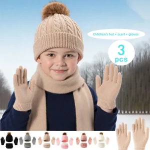 Set di cappelli e guanti da collo per bambini autunno e inverno 3 pezzi 2-12 anni, carino, comodo e caldo, cappelli per ragazzi e ragazze 1