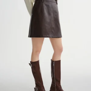 DUSHU Gonna in pelle a trapezio a vita alta da donna taglie forti Inverno 2025 Nuovo arrivo dalla mezza gonna della collezione marrone nero audace 1