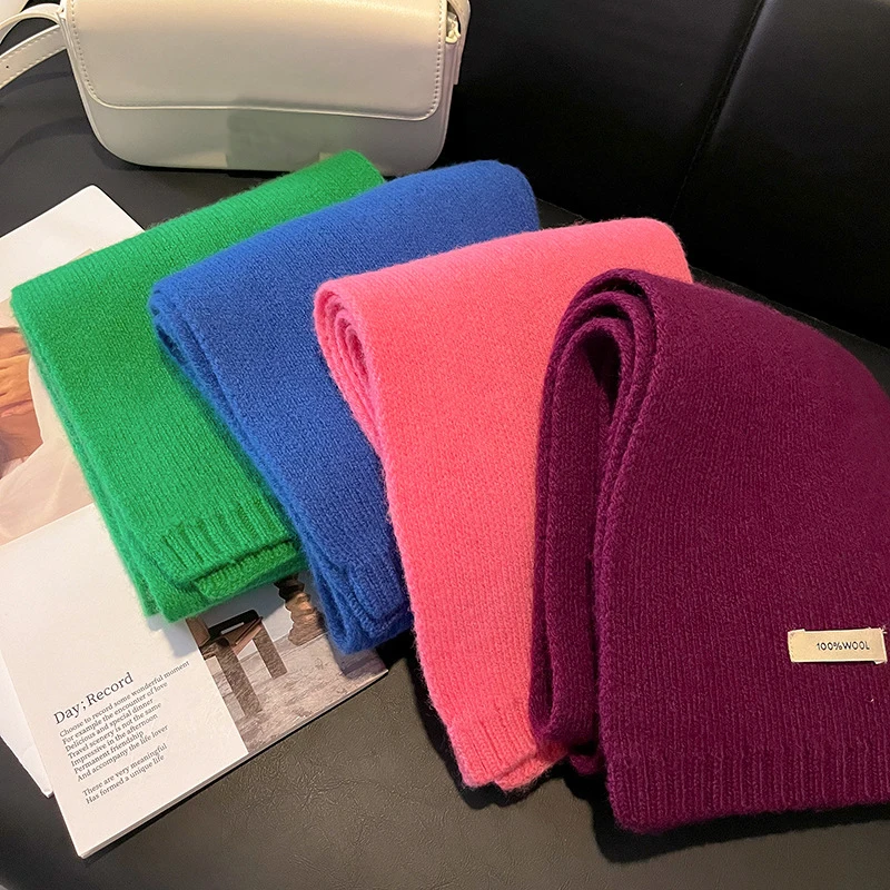 Sciarpa da donna invernale calda scialli lavorati a maglia in lana 100% marca casual fazzoletto da collo scialle in cashmere avvolgente sciarpe rosse per studenti di moda 2