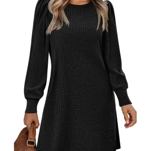 Abito da donna alla moda lavorato a maglia a maniche lunghe a maniche lunghe autunno e inverno girocollo casual ampio con tasche 1