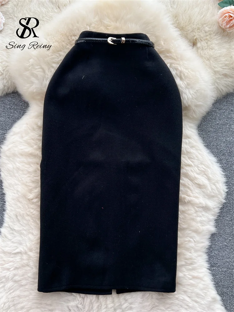 SINGREINY Gonna lunga sexy divisa francese Inverno Vita alta Sottile Spessore Streetwear Office Ladies 2025 Autunno Vintage Gonna aderente 4