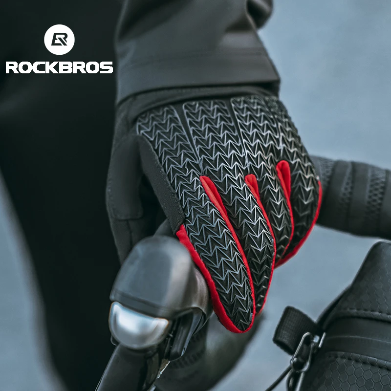 ROCKBROS Guanti da ciclismo antivento Touch Screen Equitazione MTB Guanti da bicicletta Guanti termici caldi da moto Guanti da bici autunnali invernali 5