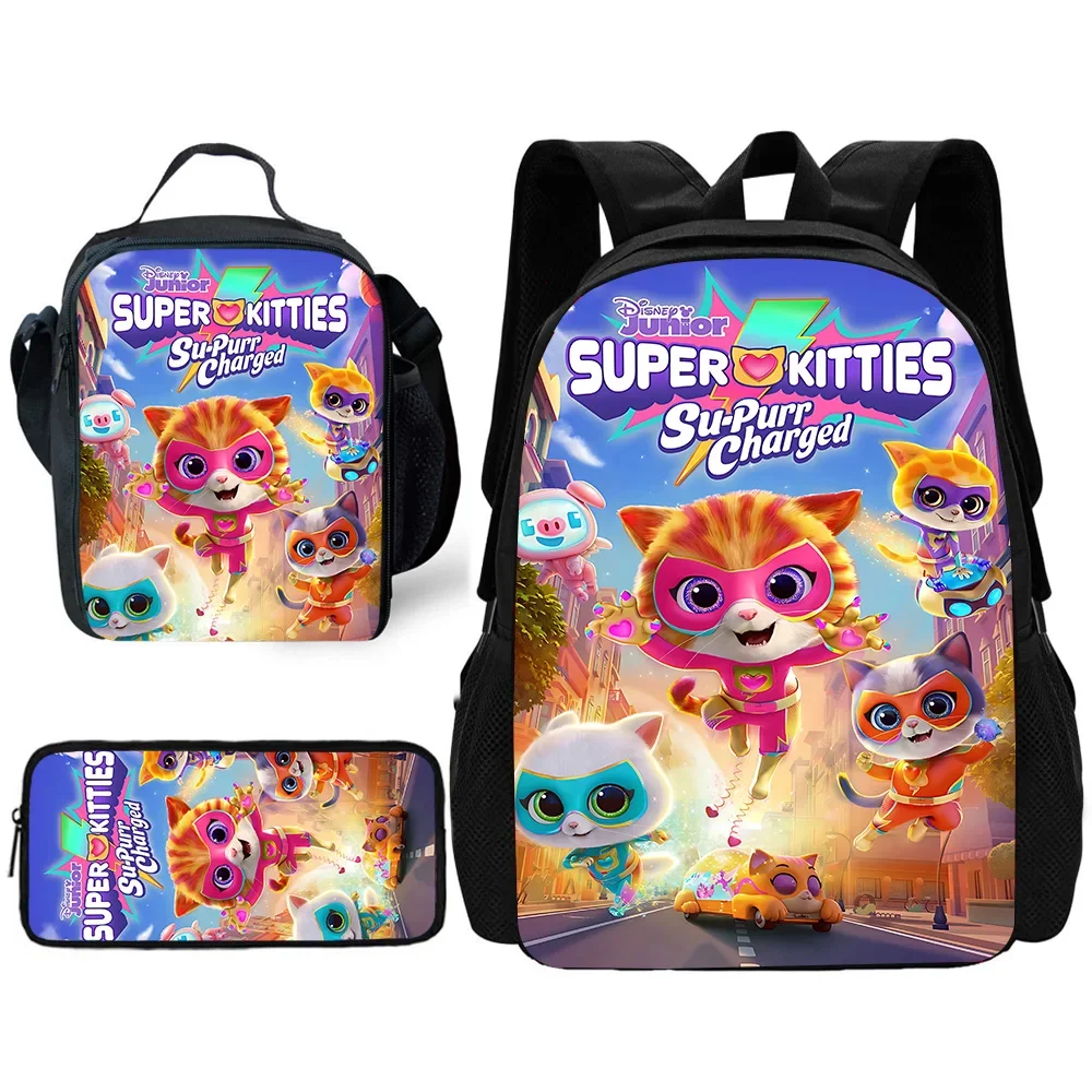 Zaino per bambini S-SuperKitties simpatico cartone animato per la scuola con borse per il pranzo, borse per matite, borse per la scuola per ragazzi e ragazze, miglior regalo 3