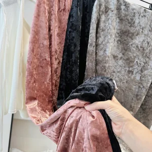 Gonna longuette in velluto per donna Gonna a trapezio in morbido velluto schiacciato Elegante tessuto lucido Elastico a vita alta Moda autunno inverno 1