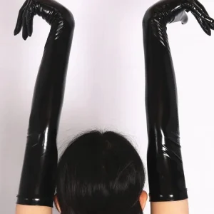S-XXL Guanti lunghi lucidi in PVC effetto bagnato Lattice sintetico Elastico in pelle PU Dita Guanti Collant Cosplay Guanto Luvas Eldiven Handschuh 1
