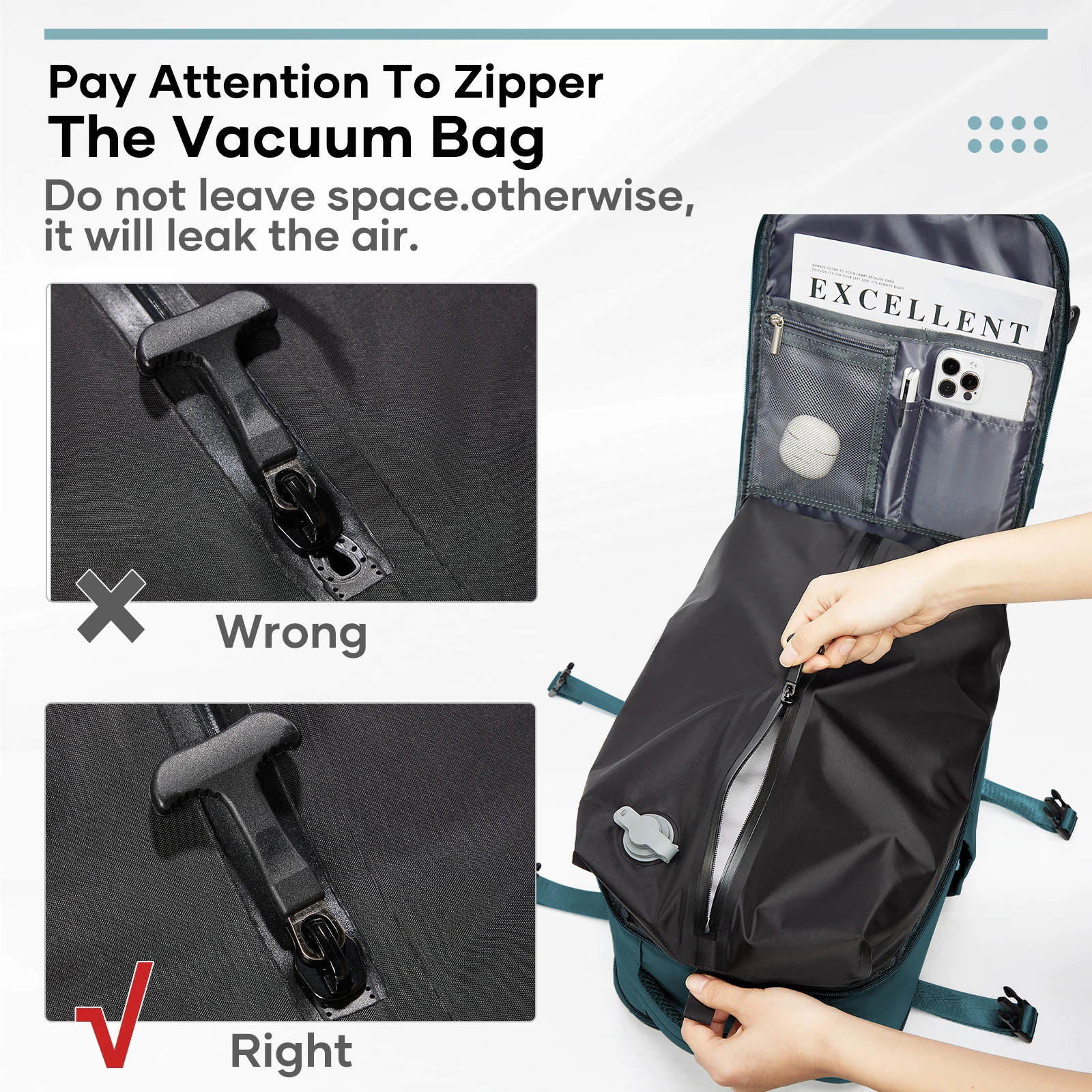 Zaino Borsa da lavoro da uomo Bagaglio a mano Zaino da viaggio sottovuoto Zaino Ryanair Cabina da viaggio Aereo 40x20x25, Zaino sottovuoto ad aria 5