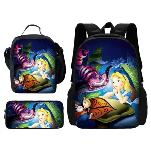 Zaino scolastico Cartoon Princess Alice nel Paese delle Meraviglie, borse per il pranzo, borse per matite, borse per la scuola per ragazzi e ragazze, miglior regalo 1