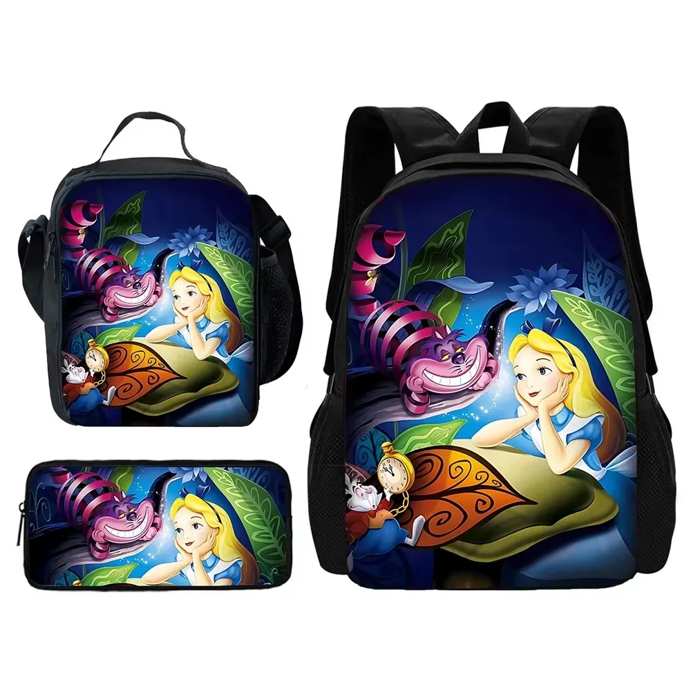 Zaino scolastico Cartoon Princess Alice nel Paese delle Meraviglie, borse per il pranzo, borse per matite, borse per la scuola per ragazzi e ragazze, miglior regalo 1