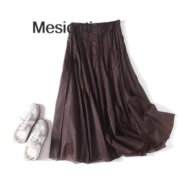 Gonne da donna eleganti a vita alta Autunno a strati da spiaggia di lusso Y2k A-line Midi Gonna marrone femminile in filato vintage 2