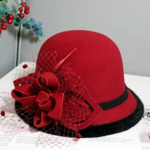 Donne francesi Cappello Fedora Bowknot Nastro di Lana Jazz Cappelli di Feltro Per Le Signore Autunno Inverno Cappella Abito Elegante Cappello Banchetto Bowler 1
