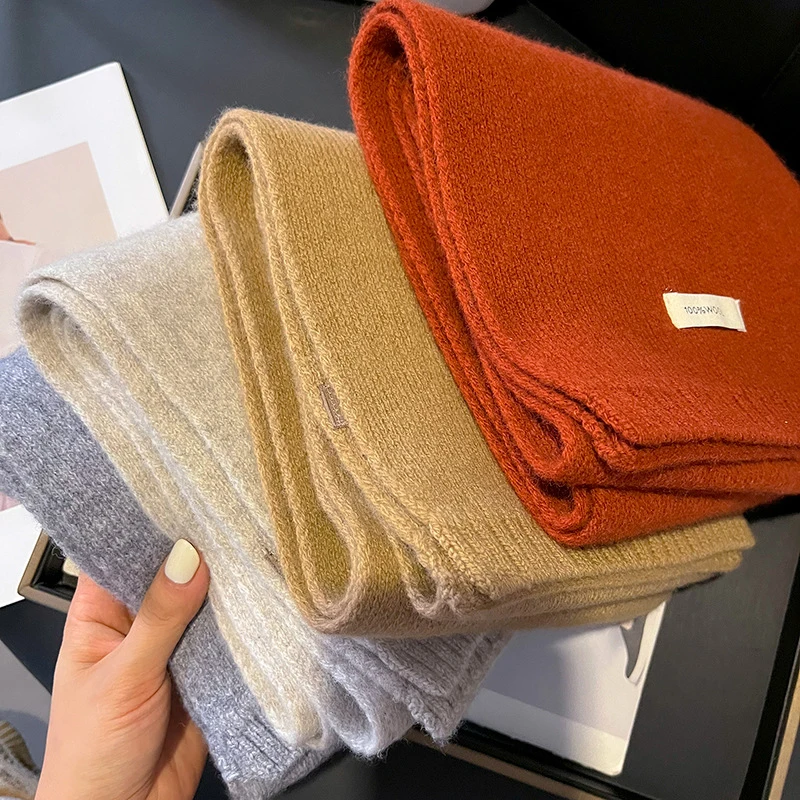 Sciarpa da donna invernale calda scialli lavorati a maglia in lana 100% marca casual fazzoletto da collo scialle in cashmere avvolgente sciarpe rosse per studenti di moda 3