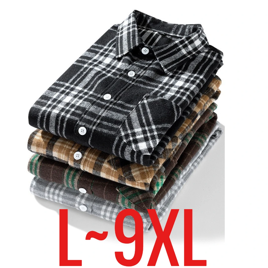 Camicie scozzesi in flanella da uomo di grandi dimensioni 9XL manica lunga oversize top uomo sciolto autunno inverno 69% cotone streetwear più grande casual 1