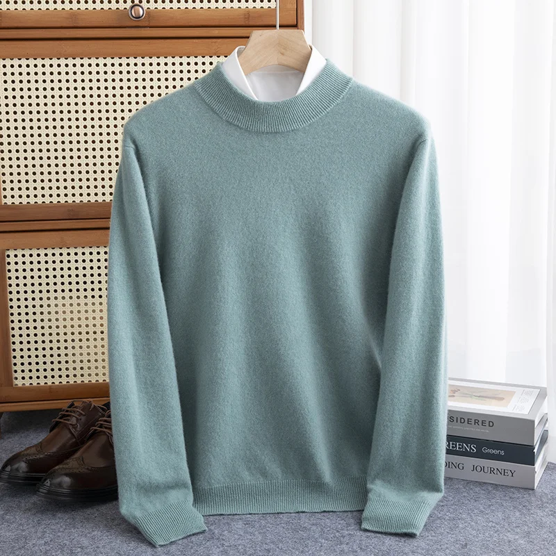 Maglione a collo mezzo alto in lana 100% da uomo di nuova moda autunno inverno caldo maglione lavorato a maglia tinta unita business casual top 6