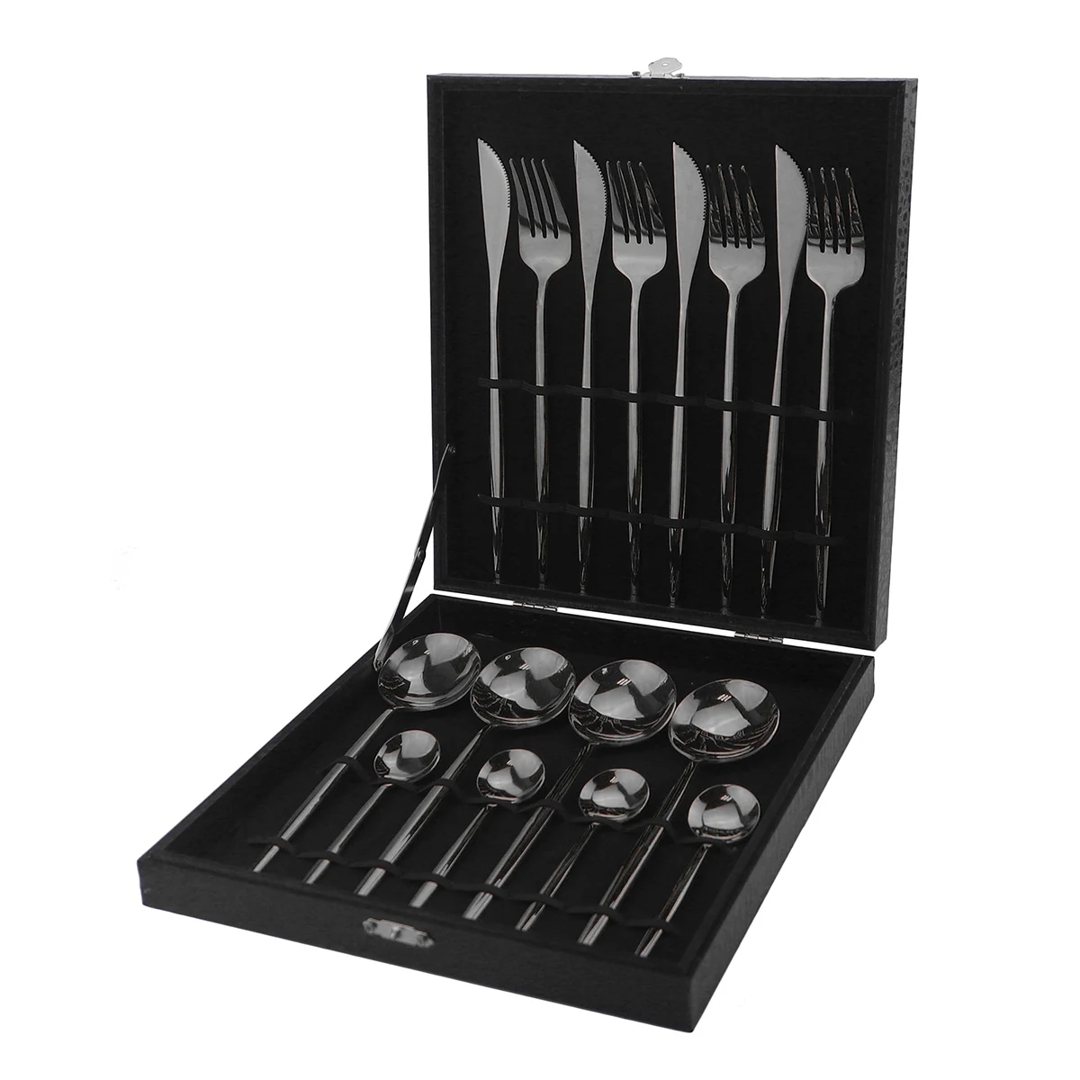 16pcHigh Qualità di Lusso Arcobaleno Piatti e Posateria Set Forchetta Coltello Cucchiaio di Nero Set di Posate Posate In Acciaio Inox Set Con Il Contenitore di Regalo hotel 4