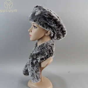 2025 Nuovo Inverno Rex Cappelli di Pelliccia di Coniglio Sciarpe Moda Donna 100% Genuino Berretti di Pelliccia di Maglia Sciarpe Set Lady Caldo Cappello di Pelliccia Reale Silenziatore 1