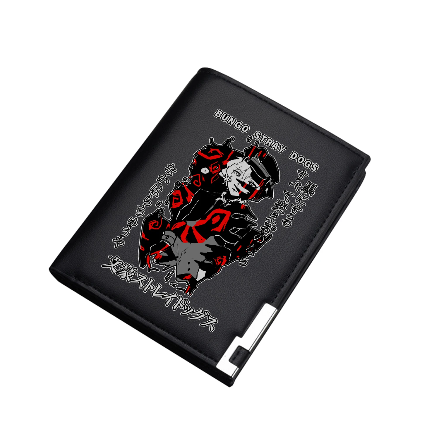 Bungo Stray Dogs Cartone animato stampato Portamonete lungo Portafoglio corto in pelle Pu Porta carte d'identità nero Cambia pochette per contanti per uomo 3