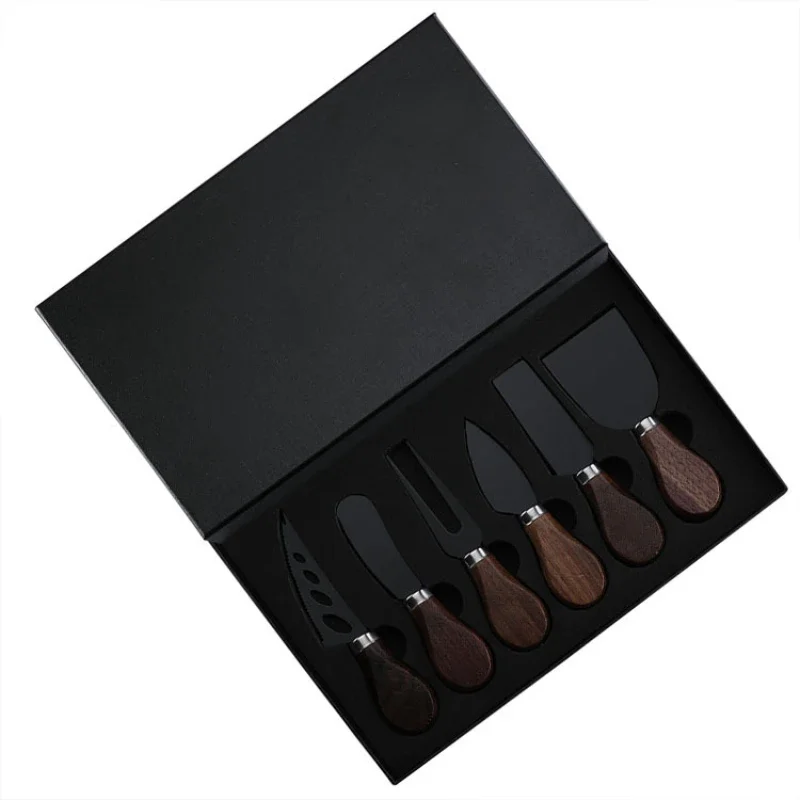 Coltello da formaggio in scatola con manico in noce, set da 4/6 pezzi, forchetta piccola, posate, strumento per la cottura della crema 4