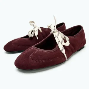 Ballerine di marca di design cucito con lacci alla moda Scarpe Mary Jane in pelle scamosciata sintetica di alta qualità da donna Comodi mocassini con punta tonda 1