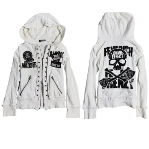 Felpa con cappuccio Emo Slim Fit con cerniera Y2K Abbigliamento invernale Donna Harajuku Gothic Rivet Skull Stampa grafica Felpe con cappuccio Giacca da donna 1