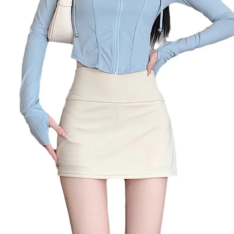 Minigonna nera asimmetrica a vita alta per donna Primavera Estate Gonna corta a trapezio con spacco aderente Gonna step-in per ragazza calda 5