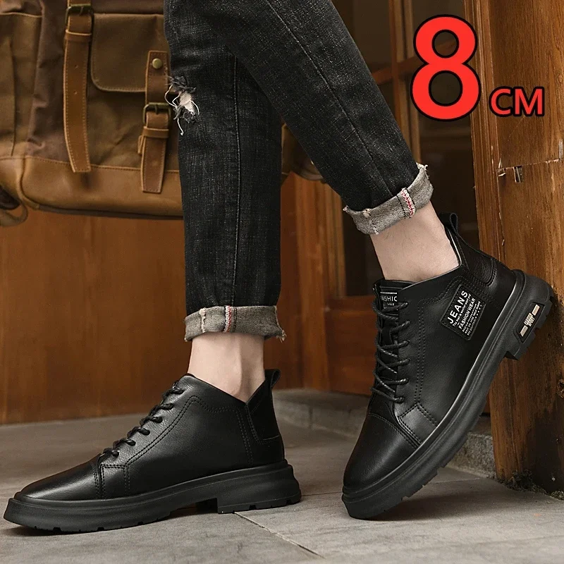 Scarpe rialzanti da uomo in vera pelle Comfort Lace Up Scarpe casual con ascensore Commerce Soletta traspirante per aumento di altezza 8CM Sport 5