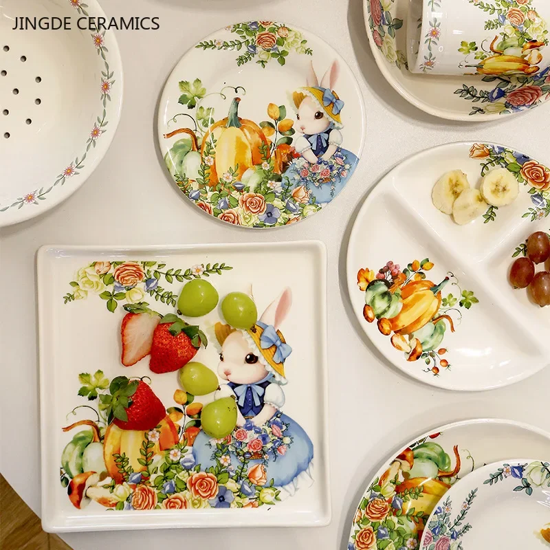 Creativo zucca modello coniglio stoviglie stile giardino piatto in ceramica casa carino piatto da pranzo insalatiera accessori da cucina 3
