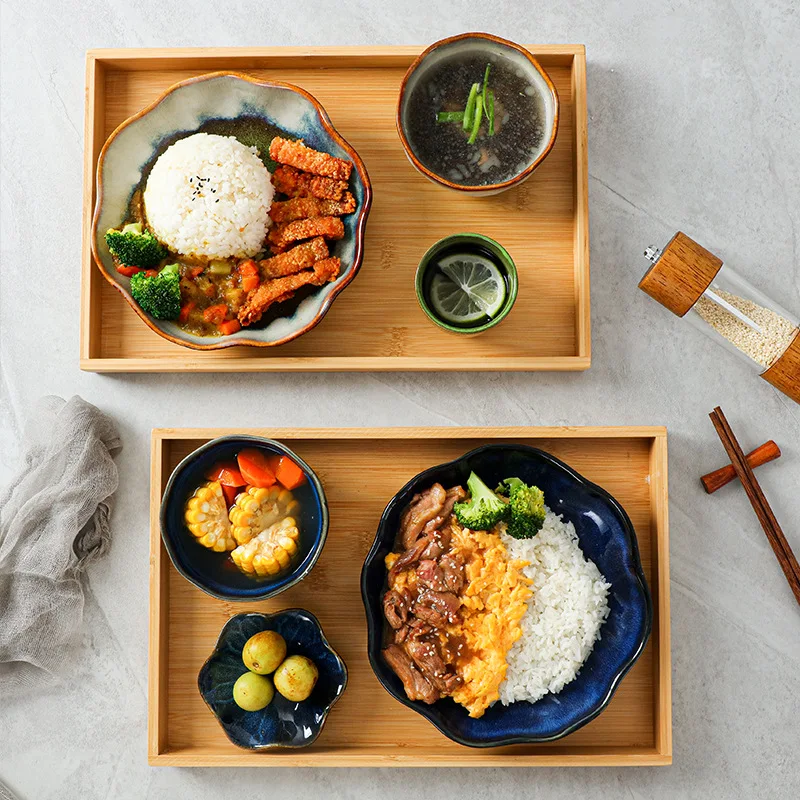 Stoviglie irregolari retrò giapponesi stoviglie in ceramica per la casa piatto/ciotola/piatto Set piatto in ceramica stoviglie stoviglie festa di compleanno 4