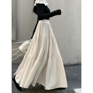 Gonna longuette in velluto ispessito per l'autunno e l'inverno da donna Nuova gonna a pieghe di media lunghezza a vita alta con linea ad A 1