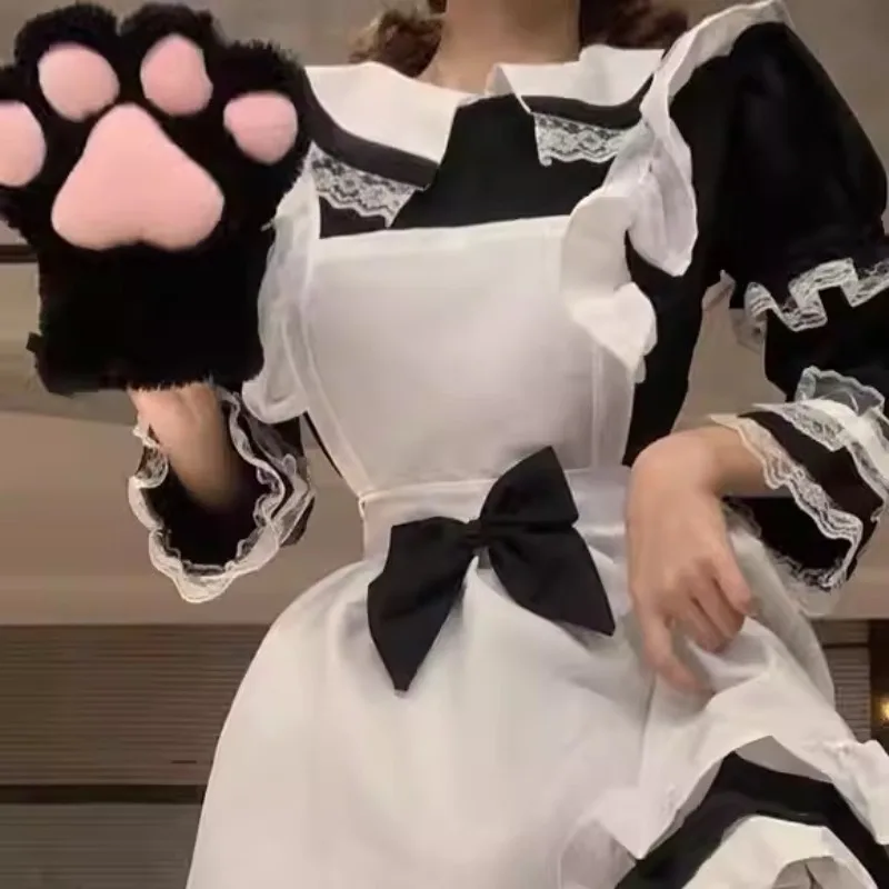 2025 Guanti con zampa di gatto peloso bianco nero cartone animato per le donne Guanti cosplay moda addensare guanti con artiglio di gatto carino Accessori per feste 4