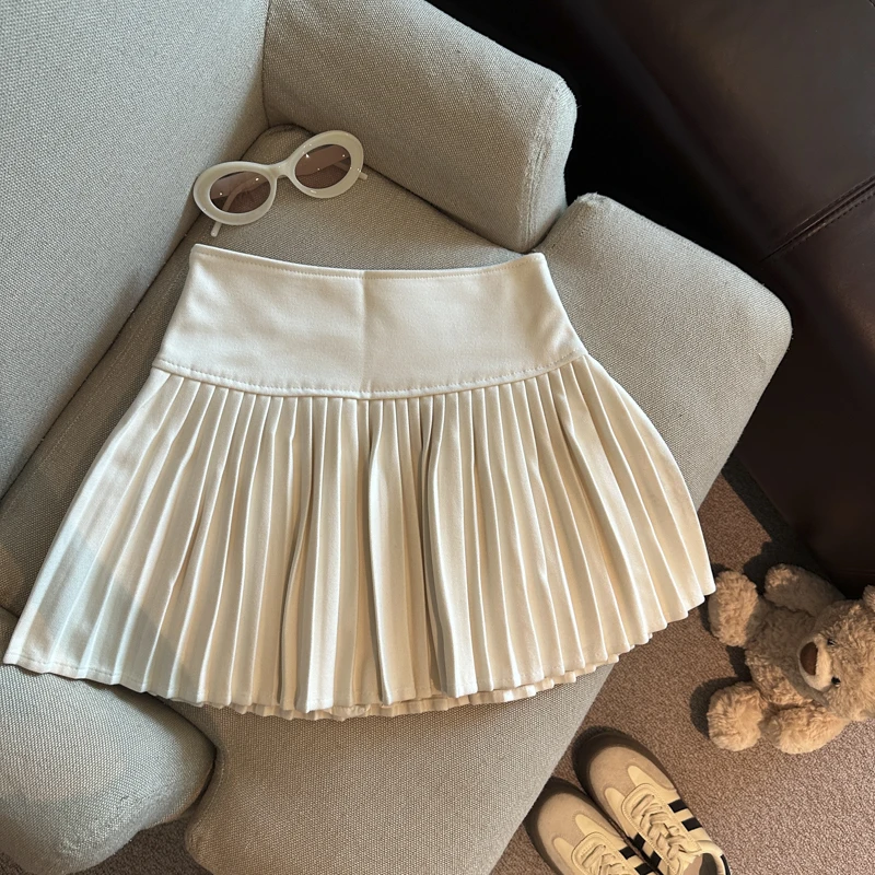 Gonna a pieghe da vacanza a vita alta solida autunno e inverno Donna Elegante stile college Gonna corta sexy versatile Semplice alla moda 1