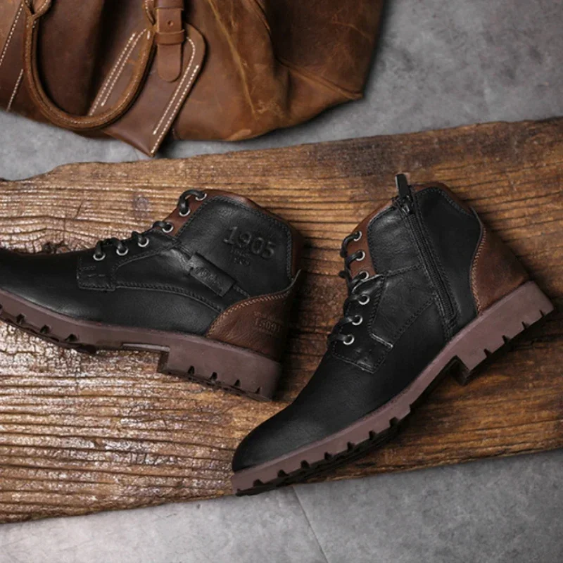 Stivaletti da uomo in pelle High Top Calzature da lavoro all'aperto Moto Clevintage Stivale da cowboy Scarpe casual da uomo di moda Zapatillas Uomo 6